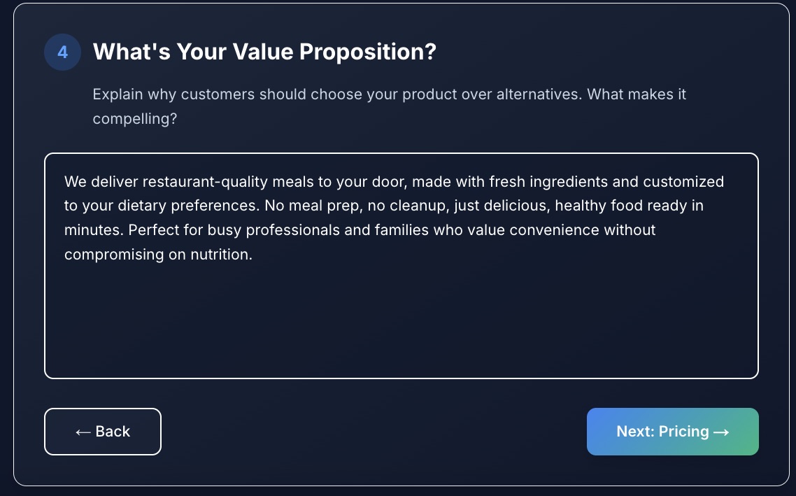 Value proposition form from Prevzy